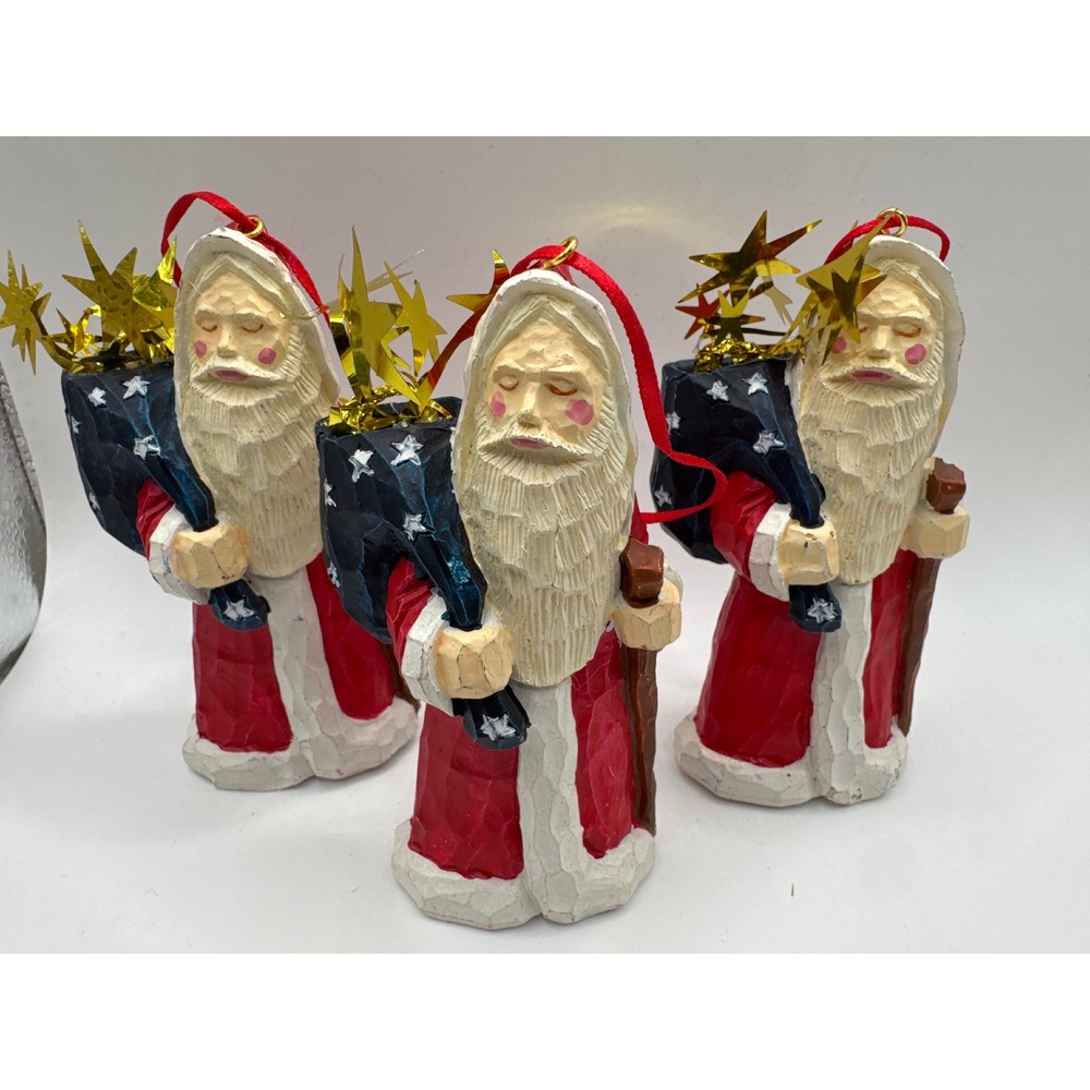Silvestri Handcrafted Santa Claus Ornaments Set of 3 Folk Art Faux 4.5"